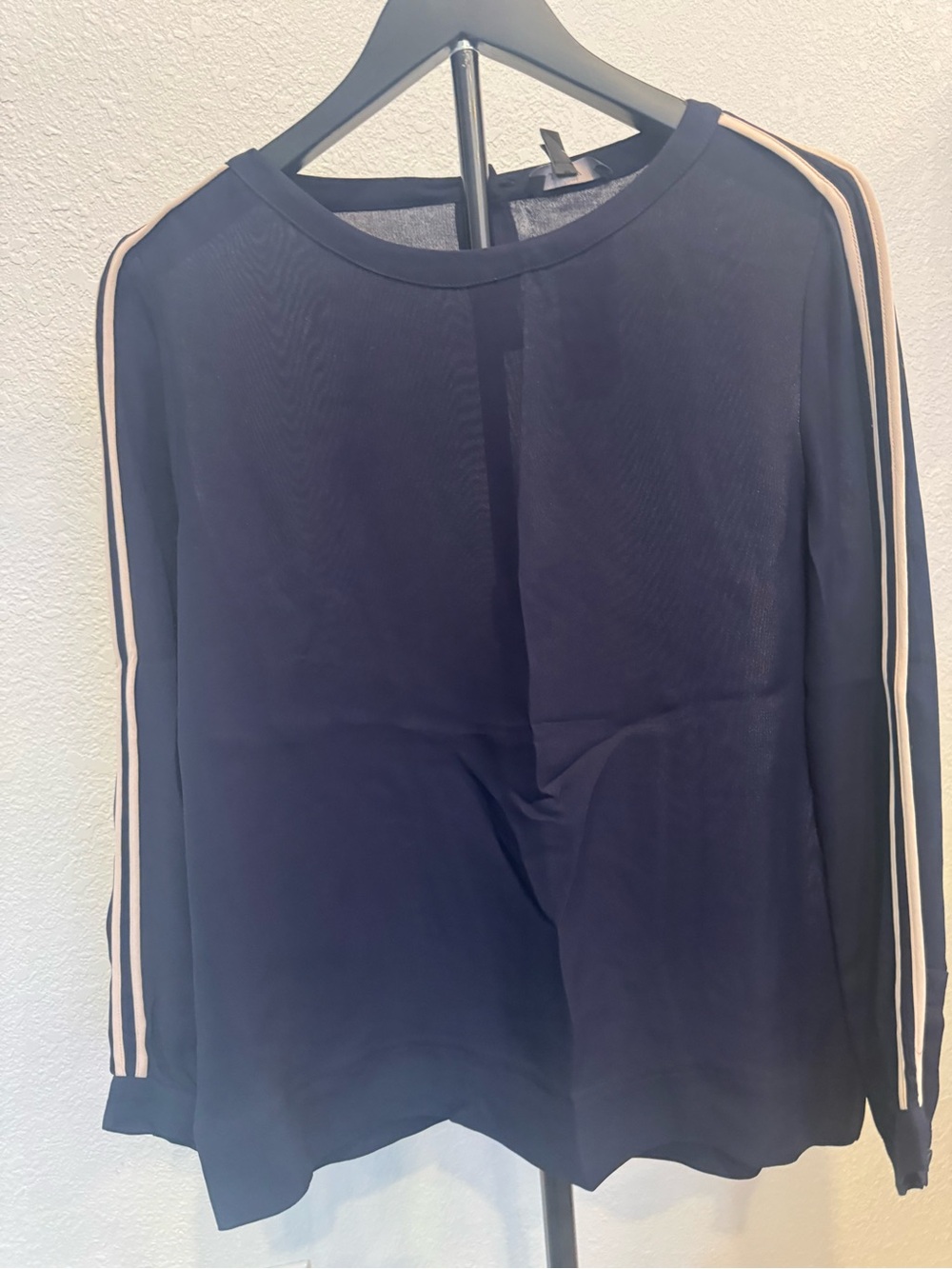 J. Crew Navy Long-Sleeve Blouse with Cream Contrast Stripes